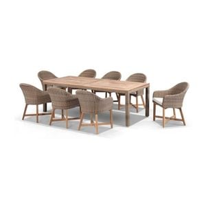 Outdoor Sahara 9pce Rectangle Table With Coastal Chairs In Half Round Wicker - Natural