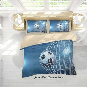 3D Blue Football Soccer Goal Quilt Cover Set Bedding Set Duvet Cover Pillowcases SF20