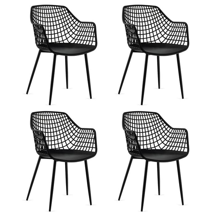 Costway Plastic Shell Hollow Dining Chair Set Of 4 Metal Legs Kitchen Seat