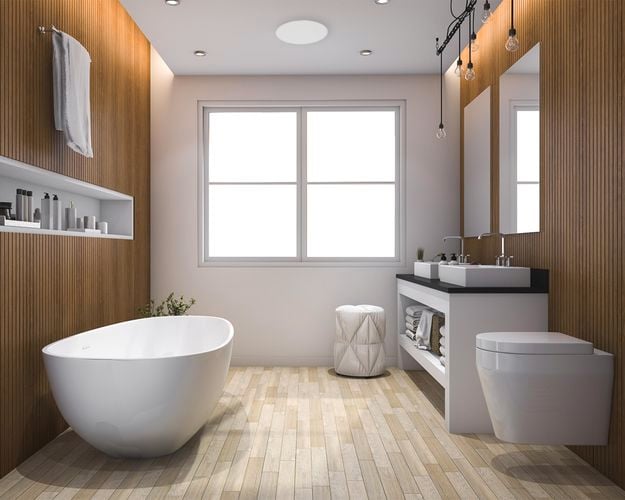 Ducted Ventflo 250mm installed in a modern bathroom.