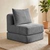 Advwin Armless Sofa Chair Corduroy 2-in-1 Compressed Lounge Couch No Assembly Grey