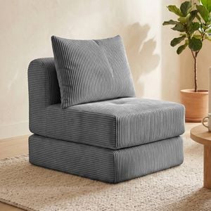 Advwin Armless Sofa Chair Corduroy 2-in-1 Compressed Lounge Couch No Assembly Grey