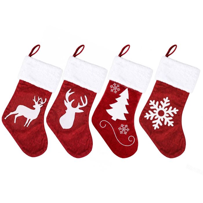 Jingle Jollys 4 Pack Large Velvet Christmas Stockings 46.5cm Red White Fireplace Hanging Decor