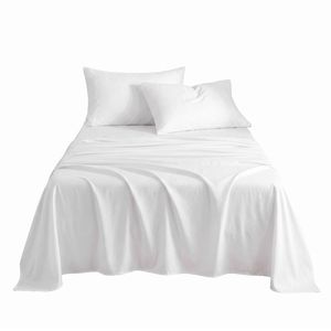 Giselle King Single 500TC 100% Cotton Bed Sheet Set Includes Fitted Sheet 40cm Deep Pocket, White
