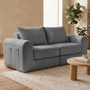 Advwin 172cm 2 Seater Sofa 3 in 1 Modular  Corduroy Floor Lounger Boneless Cloud Couch No Assembly Grey