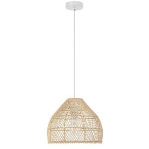 Telbix Frya Contemporary Pendant Hanging Lamp Light Metal Rattan Natural White