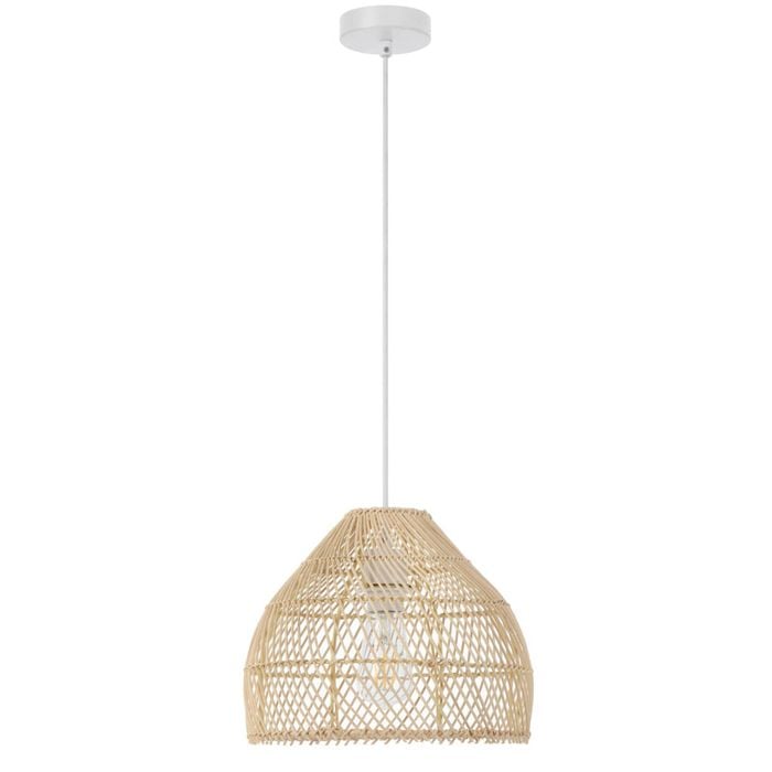 Telbix Frya Contemporary Pendant Hanging Lamp Light Metal Rattan Natural White