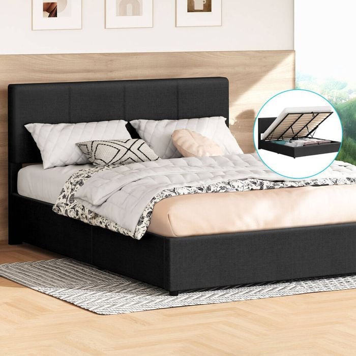 Alfordson Bed Frame King Gas Lift Storage Charcoal