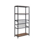 IHOMDEC 5-Tier Open Metal & Faux Antique 16 Bottles 24 Glasses Wood Wine Rack