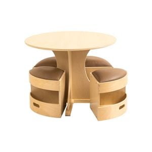 Jooyes Kids Round Wooden Table With Storage Stools Brown - Set Of 5 - 76cm | Table | 55cm