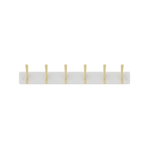 MODE 6 Brushed Brass Hooks on White Board Hat and Coat Rack