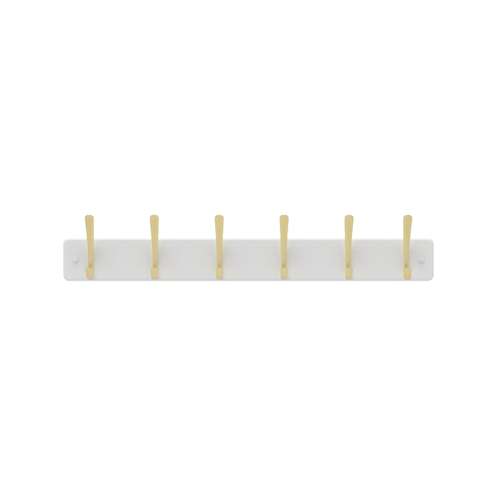 MODE 6 Brushed Brass Hooks on White Board Hat and Coat Rack
