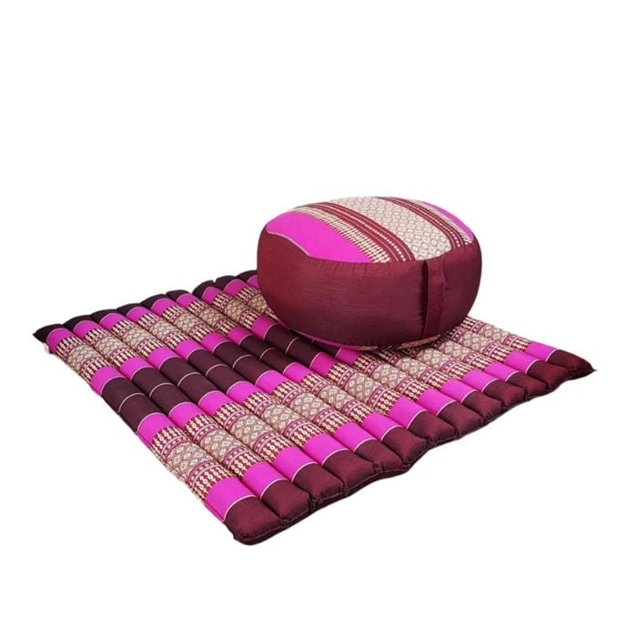 Handmade Zafu & Zabuton Meditation Set - Organic Kapok Round Cushion And Mat For Posture Support