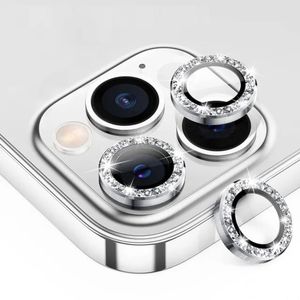 Metal Camera Len Glitter Cover Glass Protector Bling - For Apple iPhone 14 Pro / 14 Pro max (3pcs) - Silver