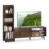 Costway 115CM Media Brown Console TV Stand w/3-level Adjustable Shelf Bookshelf