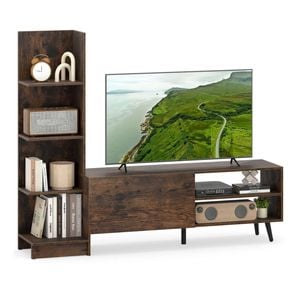 Costway 115CM Media Brown Console TV Stand w/3-level Adjustable Shelf Bookshelf