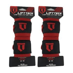 2x 2pc Lift-tech Comp Elastic Support Wrist Wrap Red 18in W/ Thumb Loop