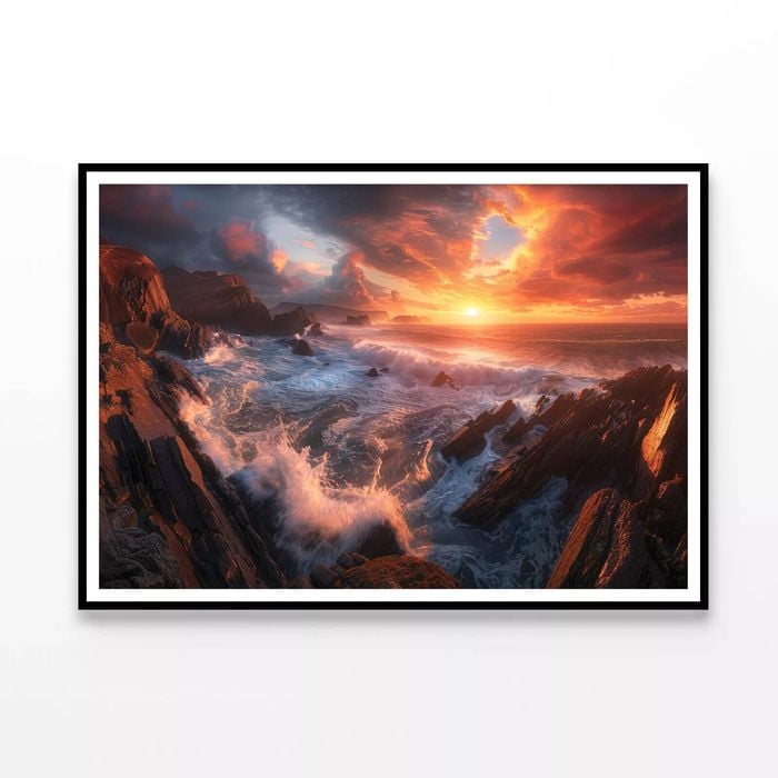 Sunset over a Rocky Beach  Print 100% Australian Made 120x90cm  (Poster)