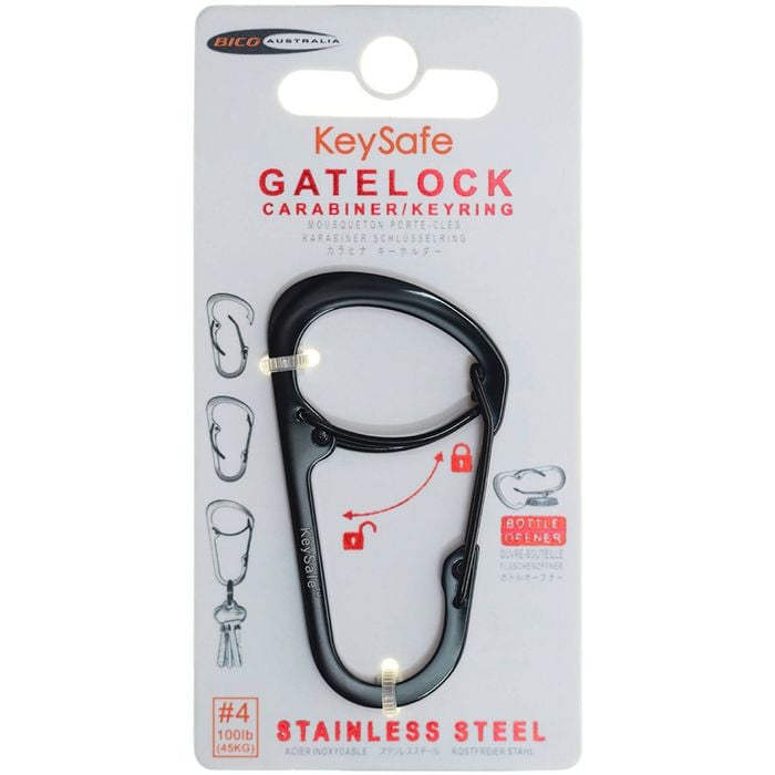 Bico Keysafe Silver/Black GateLock No 4 Carabiner Key Ring