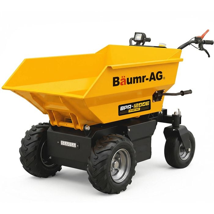 BAUMR-AG 48V Battery Powered Wheelbarrow, 200L Bucket, 1000W Brushless Electric Motor, 280kg Capacity, 8hr Max Runtime
