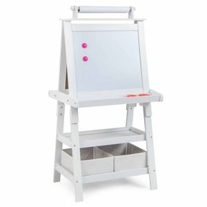 Costway Kids Art Easel Set White Chalk Board Stand With Paper White