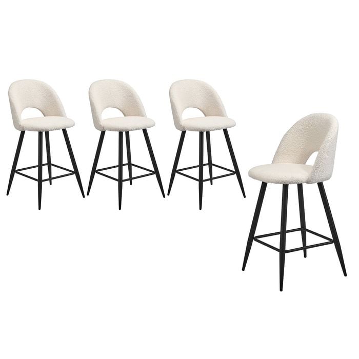 Oikiture 4X Bar Stools White Boucle