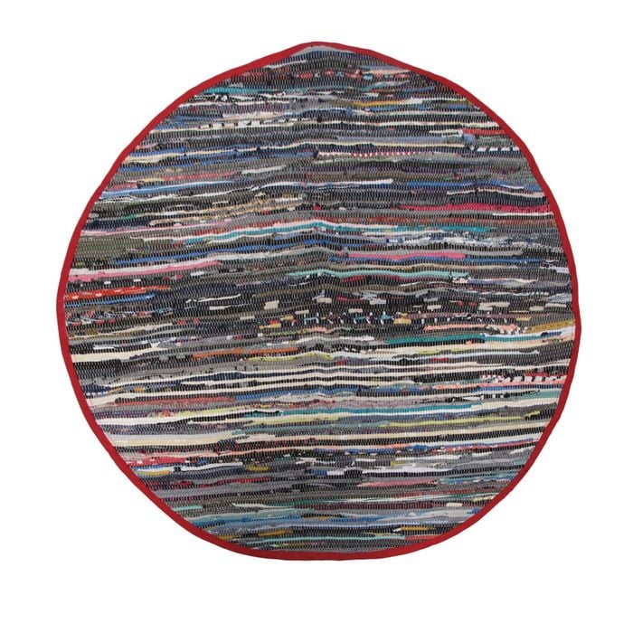 Handloom 100% Cotton Chindi Round Floor Mat 120 cm Diameter Red