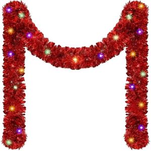 P&P Red Christmas Tinsel Garland 5m Long Battery Operated LED Lights Decor