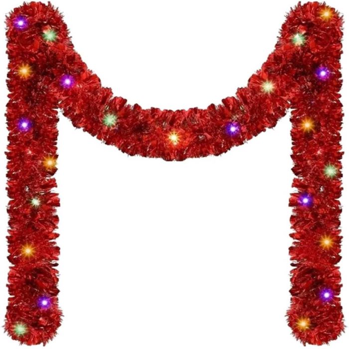 P&P Red Christmas Tinsel Garland 5m Long Battery Operated LED Lights Decor
