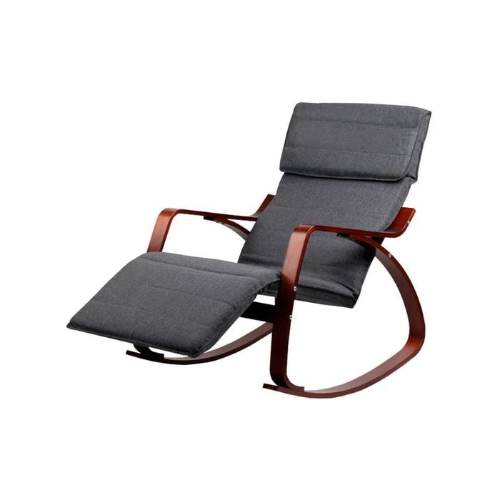 Artiss Rocking Armchair Bentwood Frame With Footrest Charcoal Afton