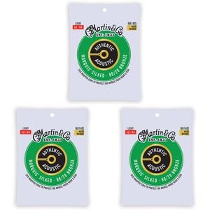 3PK Martin Guitar MA140S Authentic Acoustic Silked Strings 80/20 Bronze Light