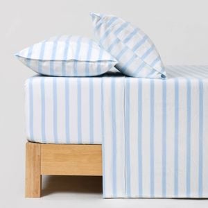 Dreamaker Bask Washed Cotton Yarn Dyed Stripe Sheet Set Sky King Single