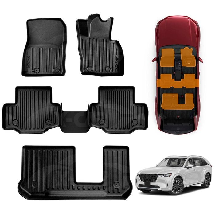 3D Heavy Duty All Weather Car Mats Floor Liner Full Set for Mazda CX-90 CX90 7-Seater 2023-Onwards