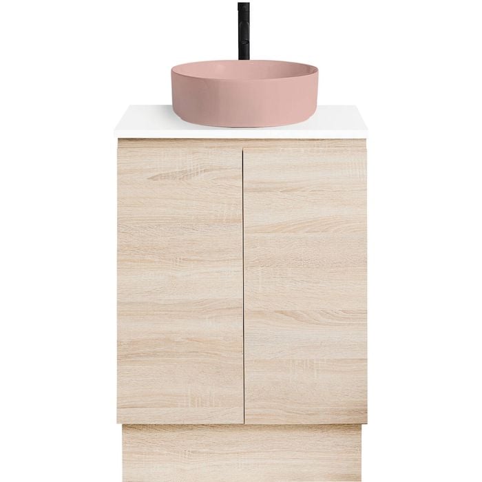 CIBO 600mm Coast Veneer Nordic Full Height Bathroom Vanity With Pale Pink Countertop Basin