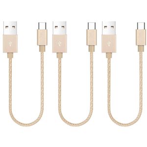 iWill 3 Pack 20cm Short Data Transfer Charger Charging USB Type C Phone Tablet Cable Cord Bulk Braided Gold Nylon