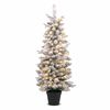 Costway 1.2M Potted Artificial Christmas Tree Pre-lit Snow Flocked Xmas Tree 80 LEDs