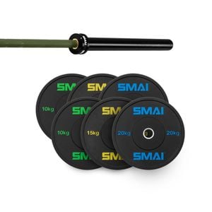Smai 110kg Hd Bumper Plate Set Inc 20kg Barbell - 20kg Army Green Barbell