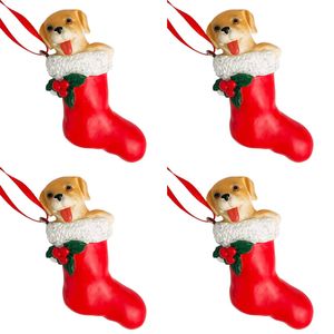 4PK Urban Dog in Stocking Hanging Decoration 9cm Red/White Assorted