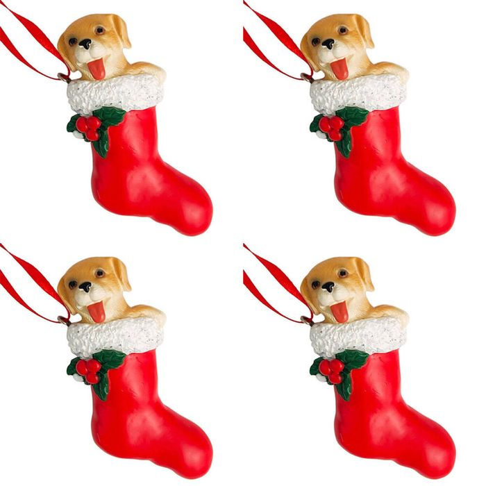 4PK Urban Dog in Stocking Hanging Decoration 9cm Red/White Assorted