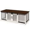 Paws and Willow Double Arctic White with Espresso Top Wooden Dog Crate Barn Doors with Mesh