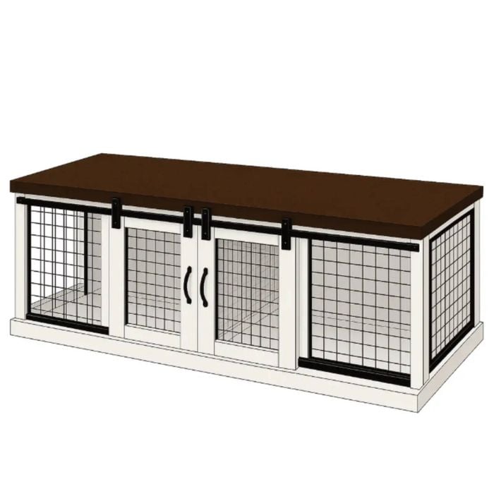 Paws and Willow Double Arctic White with Espresso Top Wooden Dog Crate Barn Doors with Mesh