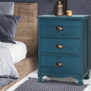Artiss Blue 3 Drawer Storage Vintage Bedside Table
