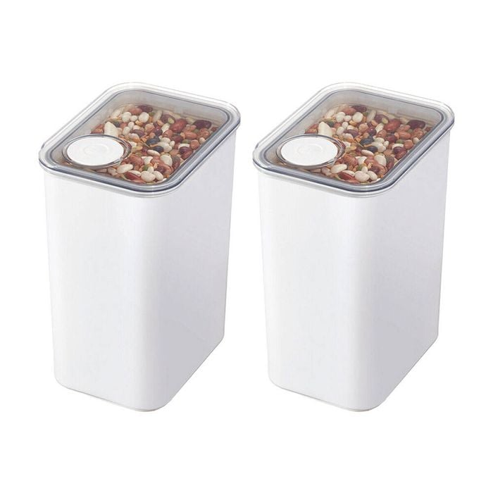 2PK iDesign Crisp Plastic Pouring Food Canister w/ Airtight Lid White - Large