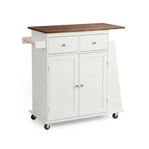 Lauft White Rolling Kitchen Island Trolley | 2 Door Cabinet Mobile Cart