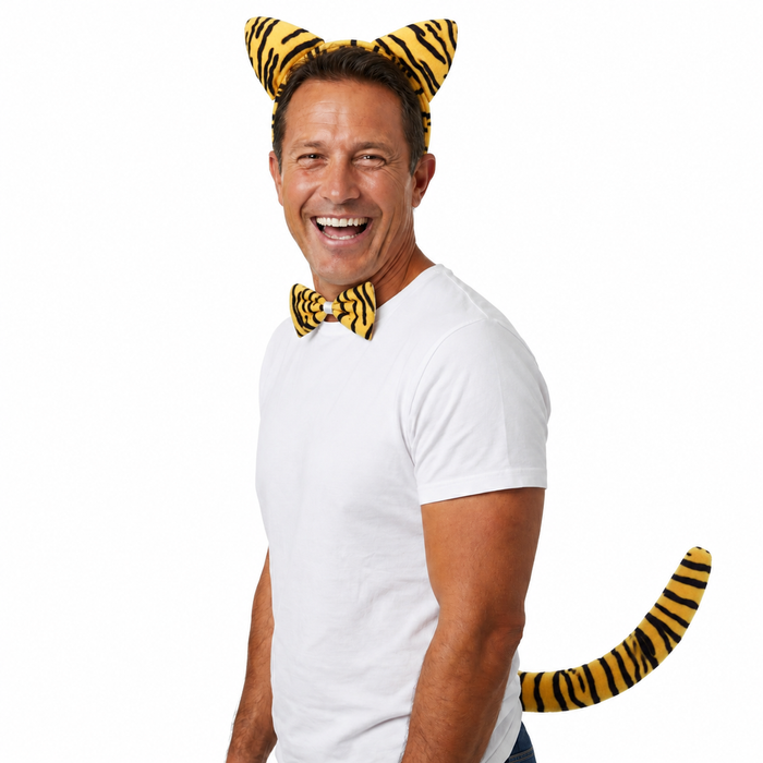 3pcs Set Animal Costume Dress Up Party Bow Tie Tail Ears Book Week - Tiger - Yellow/Black | Tiger