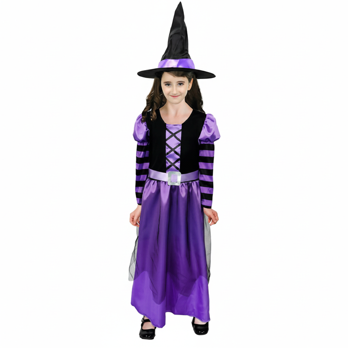 More Than Party Girls Purple Witch Costume Halloween Dress Pointed Hat 10-12y