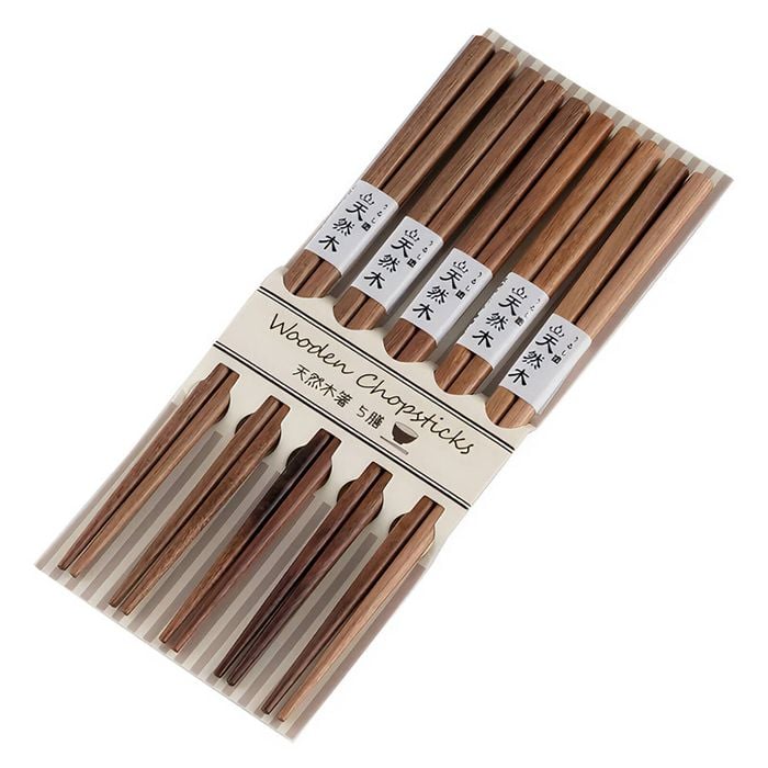 Anygleam Natural Wood Color 5pairs Wooden Sushi Chopsticks Reusable Kitchen Tableware