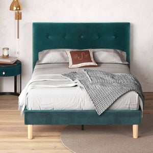Zinus Double Lush Bed Frame Velvet Fabric Bed - Green