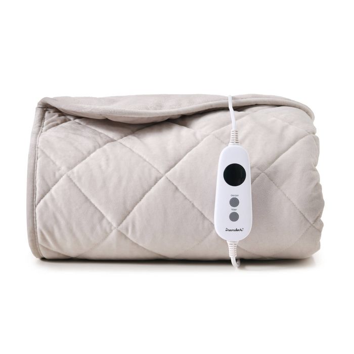 Dreamaker Haven Velvet Quilted Electric Heated Throw Blanket Stone 130x160cm | Overheat Protection & Auto-Off & Machine Washable