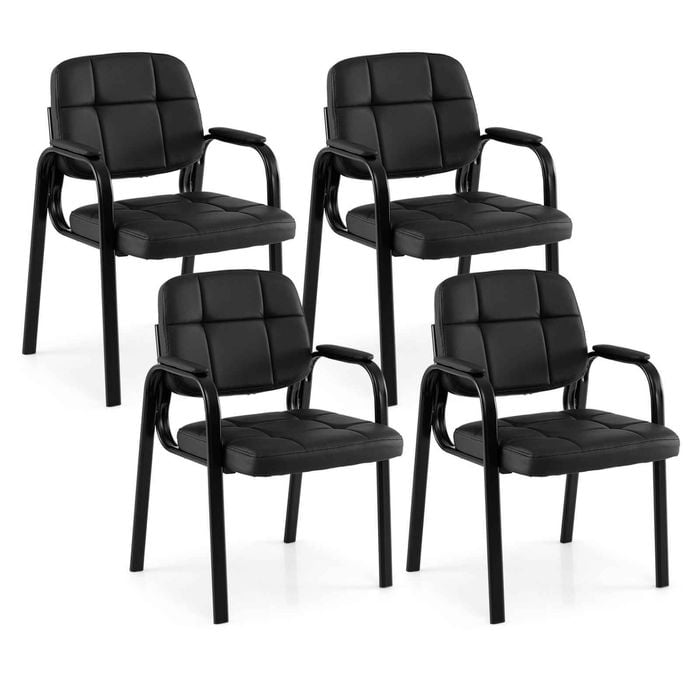 Costway Guest Chair Set Of 4 Leather Waiting Room Dining Office Reception
